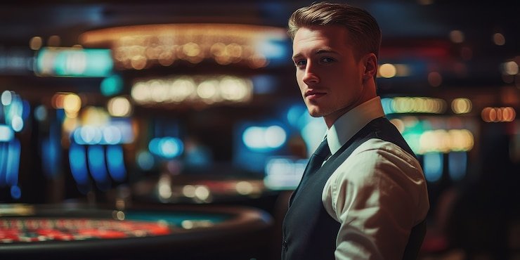 Studio kasino langsung kami Bagian kasino langsung dengan meja blackjack dan roulette